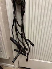Rolled Black Leather Dressage/Eventing/Show, English Bridle & Reins "England" 