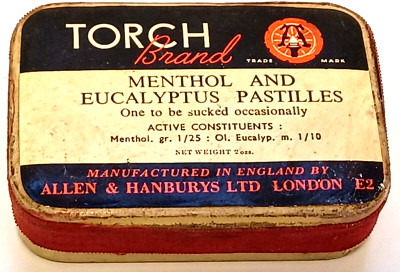 Vintage Pharmacy Torch Brand Menthol And Eucalyptus Pastilles Tin