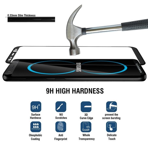 For Galaxy S8 Exact Anti-Fingerprint Tempered Glass Screen Protector Black - Photo 5 sur 7