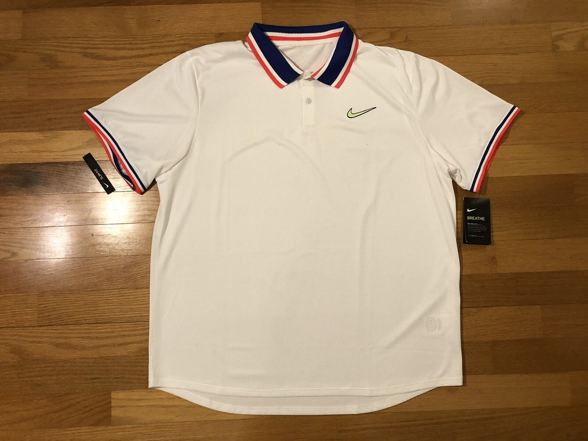 New XXL Nike Men’s Court Slam Tennis White Multicolored Polo Golf  CI9158-100 Air