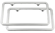 PAIR Slim REAL Chrome License Plate Frames  with Chrome Screw Covers Hardware