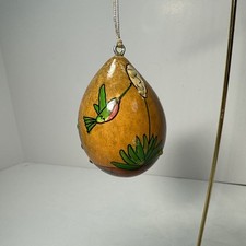Small hand painted Hummingbird signed Sly Short Gourd Ornament southwest Style