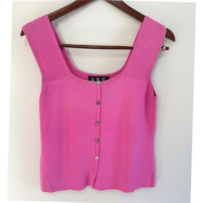 J.A.C. Women's Y2K Button Front Hot Pink Square Neck Ribbed Tank Top Size Med