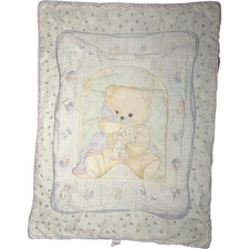 Vtg Bedtime Originals Bear Holding Bunny Baby Crib Quilt Comforter Blanket