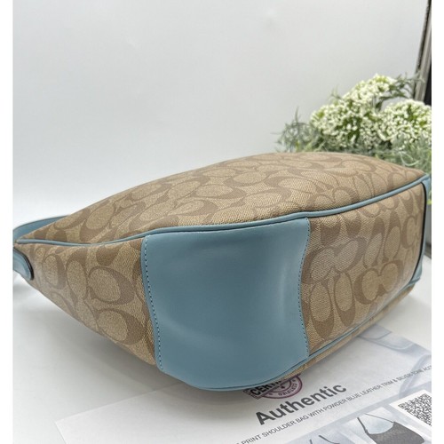Coach F29209 borsa hobo tracolla kaki/blu firma rivestita pelle tela certificato di autenticità - Foto 7 di 16