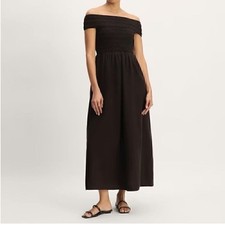 NEW The Gauze Off-the-Shoulder Midi Dress Black XS Sustainble