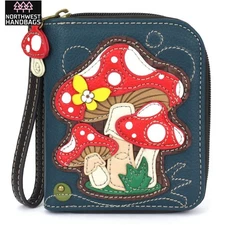 MUSHROOM BUTTERFLY ZIP AROUND WALLET WRISTLET NAVY CHALA
