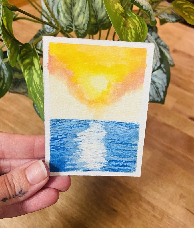 ACEO Original Art Miniature Card  sunrise River landscape f Gouache  -Andrea b 