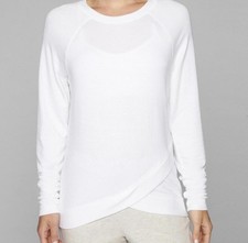 Athleta Women s White Pullover Sweatshirt S Crew Neck Raglan Cotton Lightweight
