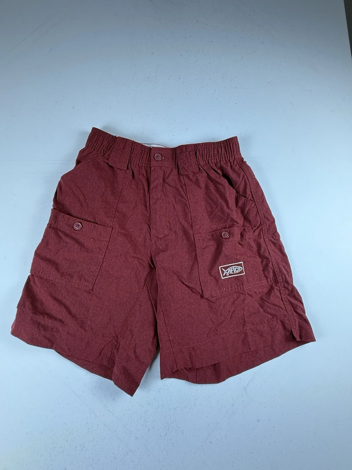 AFTCO Fishing Shorts Cargo Pockets Red Nylon Outdoor Beach 8" Inseam Size 30