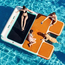 Inflatable Floating Dock 10ft/8ft Dog Boat Ramp in One, Floating Docks Dog Po...