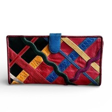 Vintage Sharif made in USA Colorful Patchwork Women's leather kiss clasp wallet