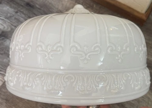 Antique  Embossed Milk Glass Dome Ceiling Shade 14 1/2"
