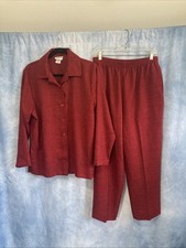 Vintage 1990s Bonworth Women's 2-Pc Suit Set Medium Red Textured Tweed Polyester