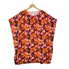 H Halston Floral Print Dolman Sleeve Blouse size XL Orange/Red