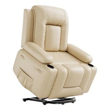 Massage Reclining Sofa Faux Leather Power Lift Recliner Chair Pocket Cup Holder