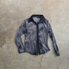 Vtg 90s Y2k Fishnet Gray Black Floral Rave Club Going Out Party Net Top Shirt