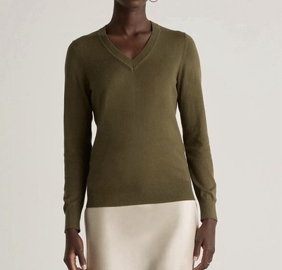 Quince Womens V-Neck Sweater Organic Cotton Cashmere Blend Size S