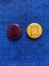N.O.S. 60's LSD  Counter Culture  "ACID" & "BE LEARY OF LSD"  Pinback Set!