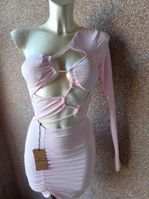 Vestito Rosa Monospalla Con Coppe In Nylon  Taglia M Elasticizzato