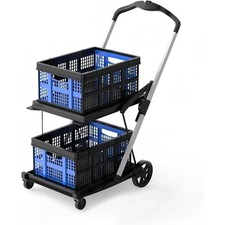 Collapsible Foldable Utility Multi Functional Shopping Cart  2 Baskets  Brake