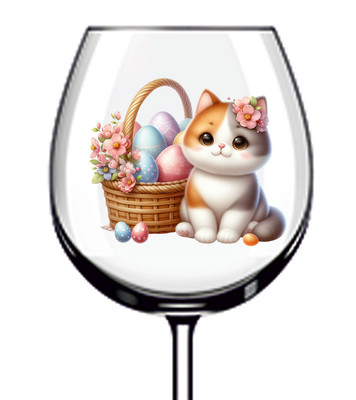 12x Aquarell Ostern Katze Kätzchen Vinyl Aufkleber Abziehbild Becher Weinglas Flasche