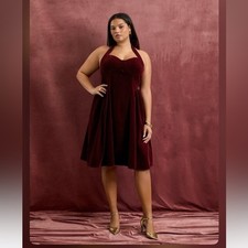 Cider VELVET HALTER NECKLINE RUFFLE KNOTTED MIDI DRESS CURVE & PLUS Ci1-4