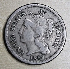 1882 Three Cent Nickel 3CN Trickle Very Fine VF Almost Extremely Fine XF Key