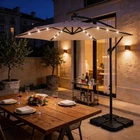 10 ft Cantilever Patio Umbrella, Offset Outdoor Umbrella with Solar Light