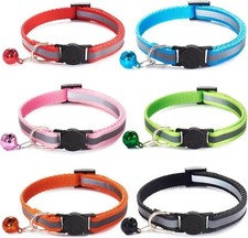 Comfortable Breakaway Cat Collar Set - 6 Reflective Nylon Collars with Bells