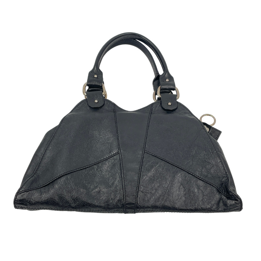 FENDI Handbag Black Leather Gold Logo Unisex From Japan