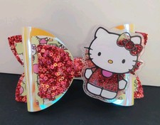 Handmade Glitter Bow 5 Wide Layered Red Yellow HELLO KITTY Hair Bow Clip