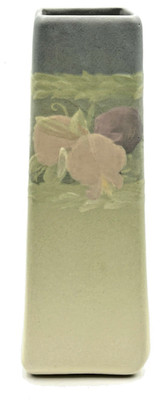 WELLER ''HUDSON LIGHT'' HAND PAINTED VASE- LOVELY PASTEL SWEET PEAS CA:1920'S-9.5''