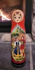 Vtg Stunning Russian Wood Carved Nesting Doll/Bottle Holder 12.5" Tall Matryoska