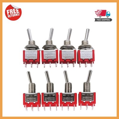 8x Mini 6-Pin DPDT Toggle Switch ON/ON - Durable Metal Construction for Control