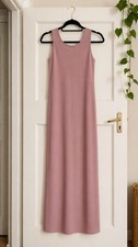Womens Size 8 Dusty Pink Sleeveless Maxi Dress Long Bodycon Stretch Slit UK