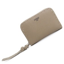 FENDI 8M0313 Selleria Peekaboo Zip-Around Wallet Mini Wallet Calfskin, Beige