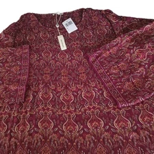 Max Studio Womens XL Red Floral Print Crepe Pleated Top NWT 