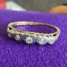 Vintage 9ct Gold & Platinum 5 Stone Diamond Half Eternity Ring Size L 2.11g 9CT