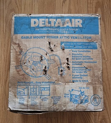 Delta Air GV405-2 Gable Mount Power Attic Ventilator Fan Thermostat Vent USA