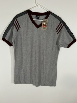Vintage Jantzen Terrycloth Shirt Men's L Gray Burgundy Stripes NWT Shldr Panels