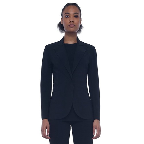Norma Kamali Single Breasted Straight Fit Jacket Black Blazer Sz 14 Quiet Luxury