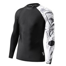 Men's Swim Shirts Long Sleeve UPF 50 Rash Guard Sun Shirts Medium Black Shark