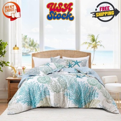 Coastal Comforter Set King Size 3 Piece, Soft Beach Themed Comforter, Ocean