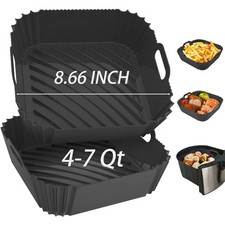 OAWEEN 2Pcs Silicone Air Fryer Liners Reusable Square 8.66", Black