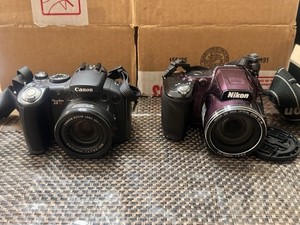 Canon PowerShot S5IS + Nikon COOLPIX L840 Black/Purple Lot w/ Straps Caps