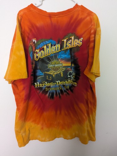 Harley Davidson Golden Isles Brunswick, GA Red Orange Tie Dye T-Shirt Size 2XL - Picture 3 of 5
