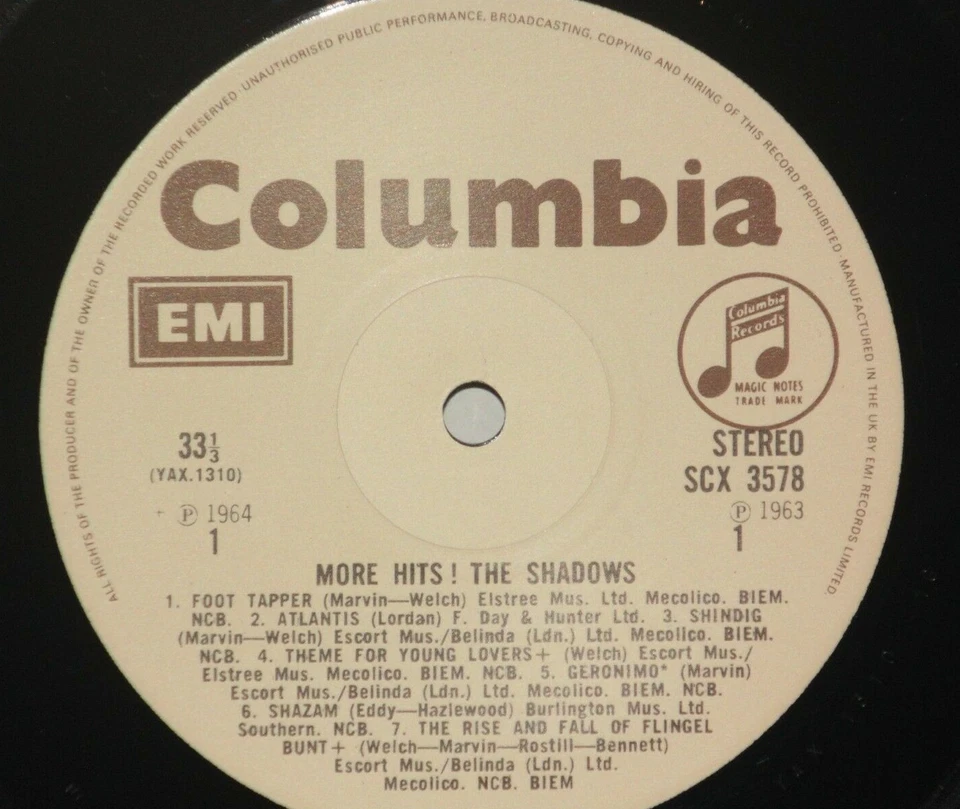 THE SHADOWS More Hits! UK LP VG+ Plays Well EMI SCX3578 Vinyl - Image 3 of 3