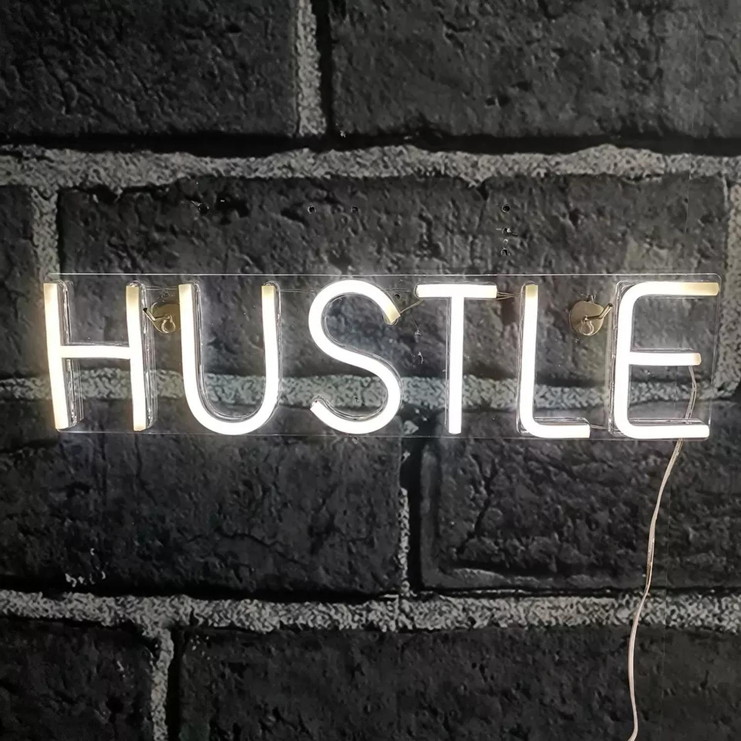 Neon LED Schild HUSTLE Licht Wand Deko Lampe Schriftzug Büro Setup Motivation