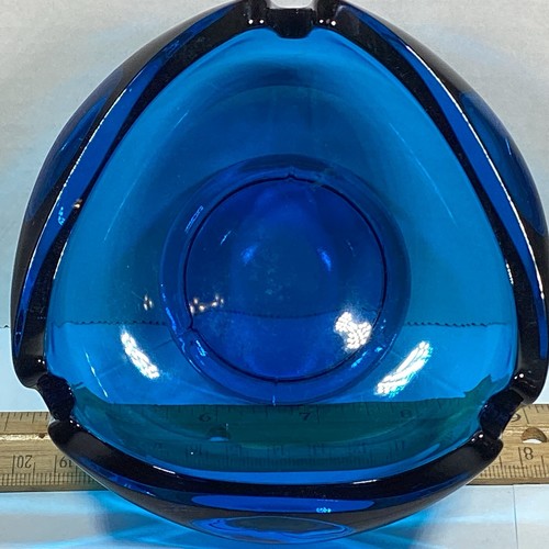 Viking MCM Ashtray Heavy Glass Aquamarine Blue 50s Beautiful 4" - Picture 4 of 24